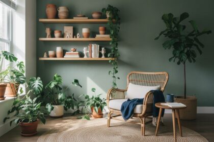 7 idées déco pour un salon vert et bois inspiré de mes voyages